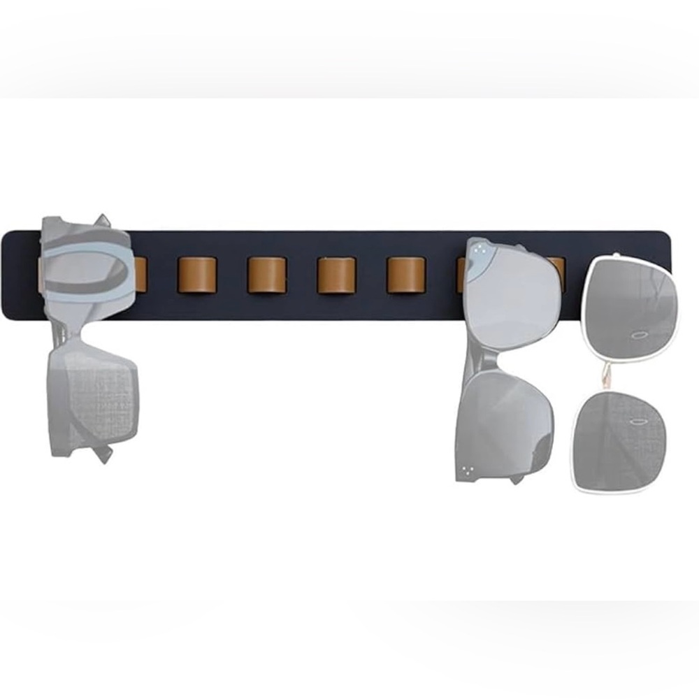 Sunglasses Glasses Wall Mount Leather Holder Rack Display Black Tan Modern View 2